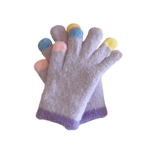 Multi-Color Finger TIps Purple Gloves for Kids