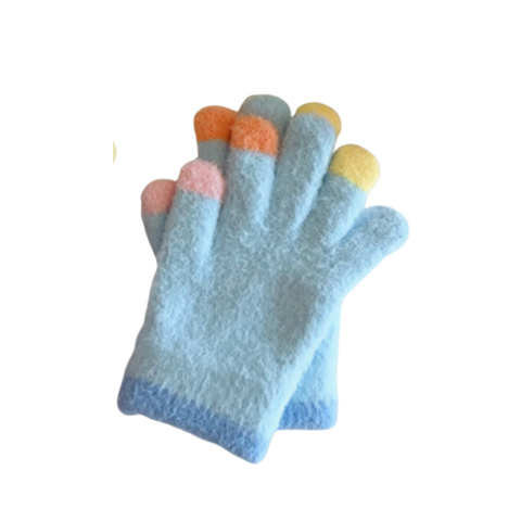 Multi-Color Finger Tips Blue Gloves for Kids