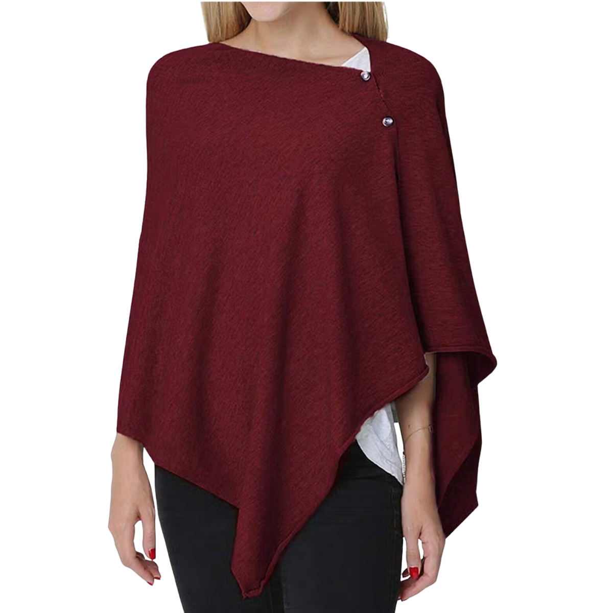 Burgundy Knit Poncho with buttons
