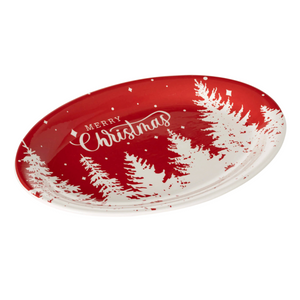 Red Merry Christmas Tree Platter