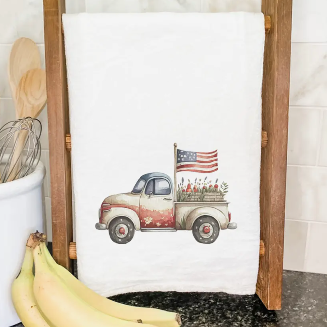 Patriotic Farmhouse Truck Cotton Tea Towel