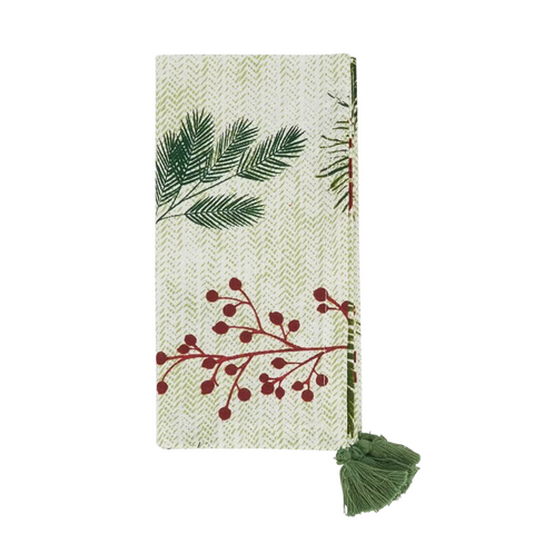 Holiday Pine Needle and Red Berry Cotton Napkin