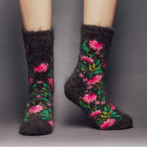 fluffy floral wool socks