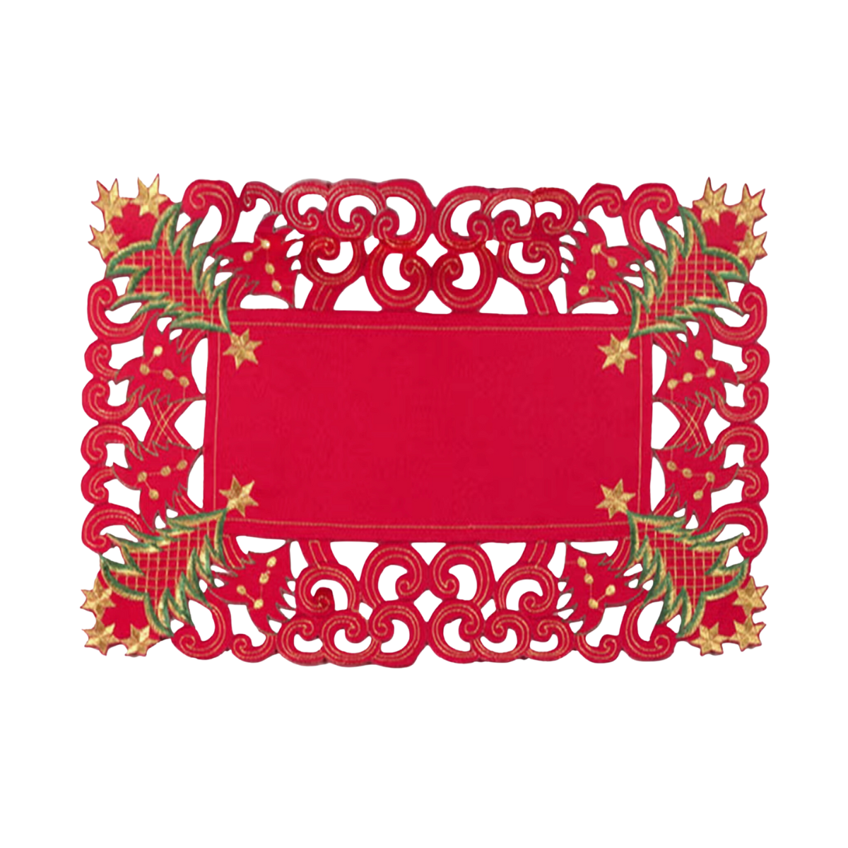 Red Embroidered Christmas Tree Cutout Placemat