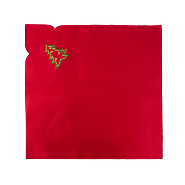 Red Embroidered Christmas Tree Cloth Napkin