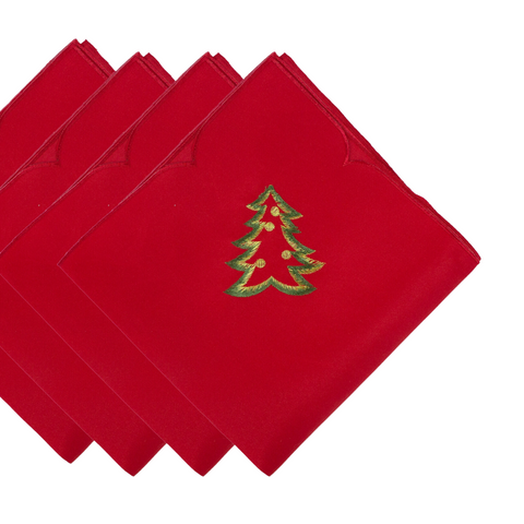 Red Embroidered Christmas Tree Cloth Napkin