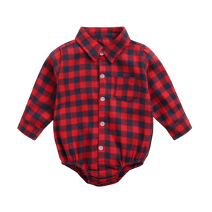 Red & Black Plaid Baby Romper  6-12 M