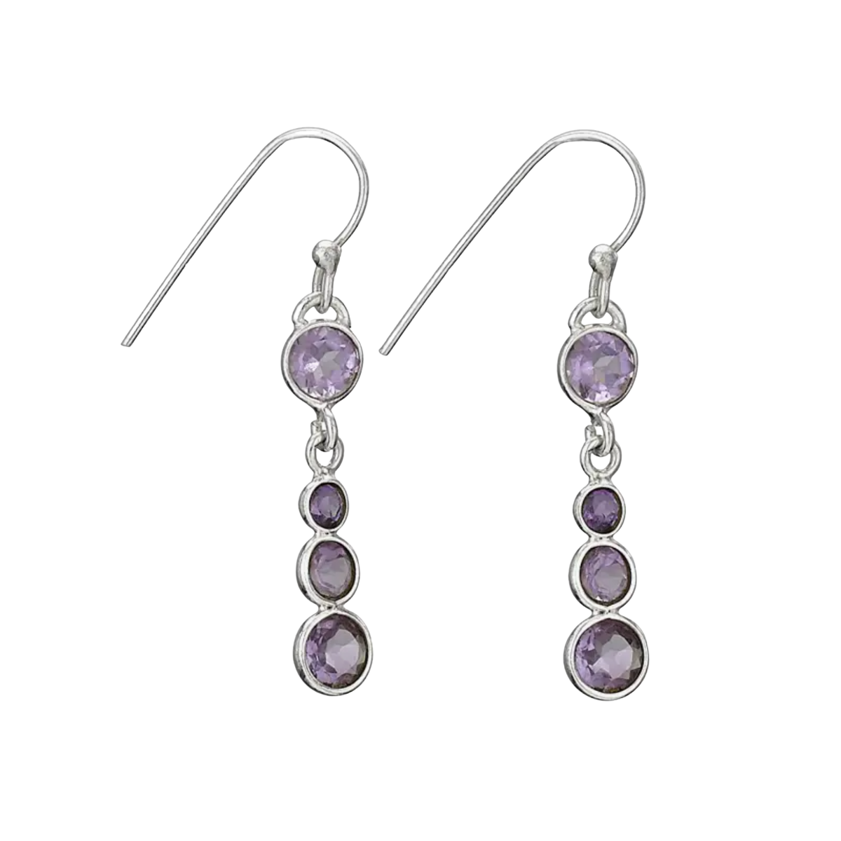 Faceted round Amethyst Sterling Silver Dangle Earrings