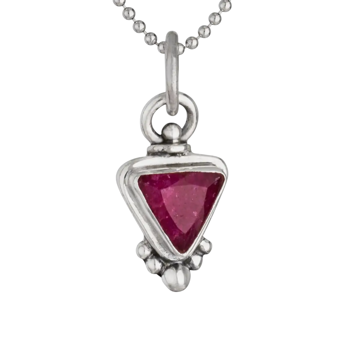 Ruby triangular Pendant Sterling Silver Necklace