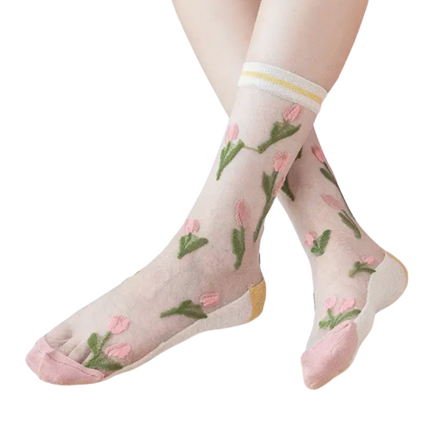 Sheer Tulip Pattern Socks
