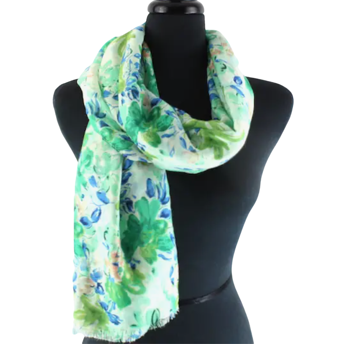 blue green floral lightweight scarf