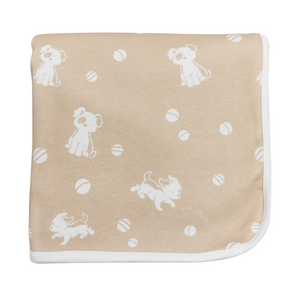 Organic Cotton Tan with Puppy Print Receiving Blanket