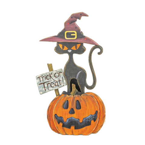Trick or Treat Witch Cat Pumpkin Easel
