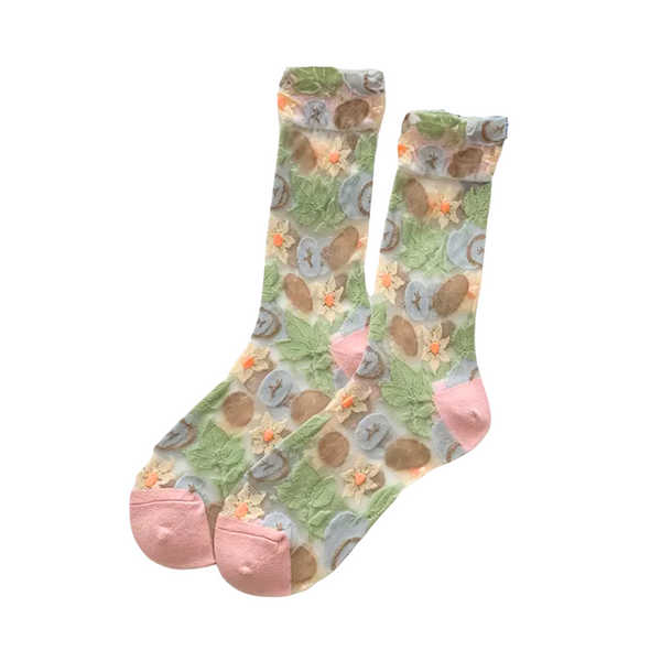 Sheer Pastel Vegetable Pattern Socks