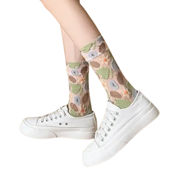 Sheer Pastel Vegetable Pattern Socks
