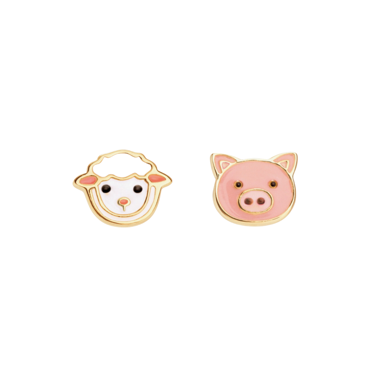 Girls lamb and piggy stud earrings