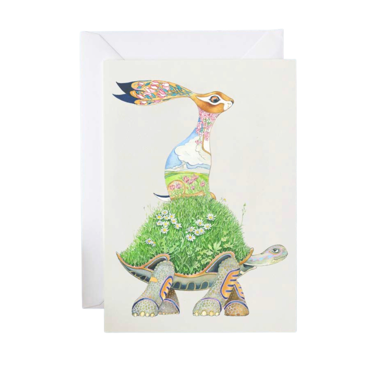 Floral Tortoise & the Hare Greeting Card