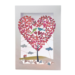 2 love birds in heart tree laser cut card