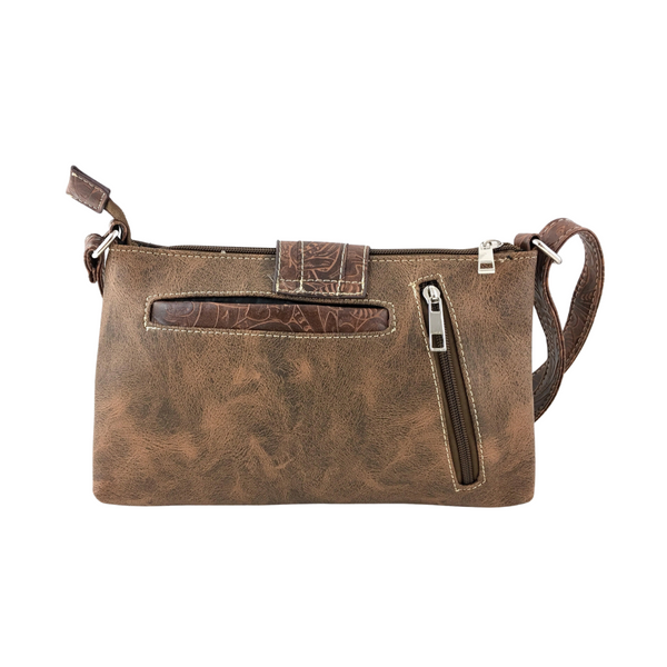 Brown Western Floral Buckle Crossbody Pouch Bag