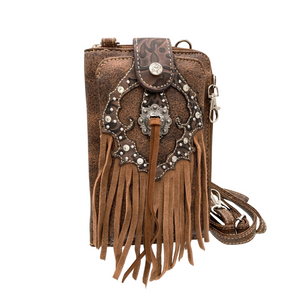 Brown Western Fringe Crossbody Phone Wallet