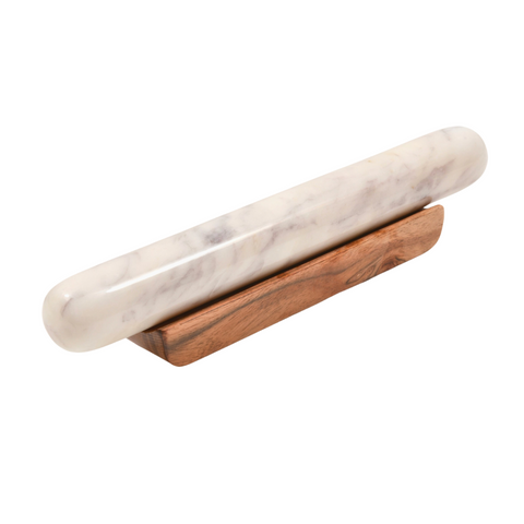 White Marble Rolling Pin and Wood Base