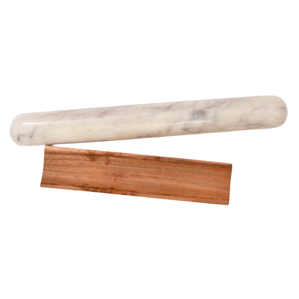 White Marble Rolling Pin and Wood Base