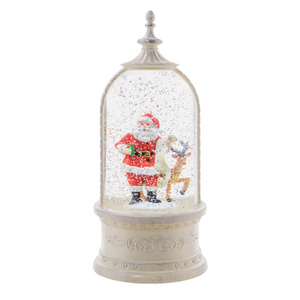 White LED Santa Lantern Snow Globe