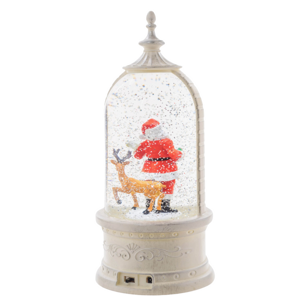 White LED Santa Lantern Snow Globe