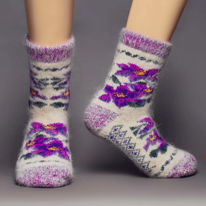 Purple Floral Wool Socks