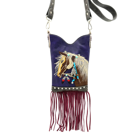 Purple Embroidered Horse Crossbody Western Messenger Pouch