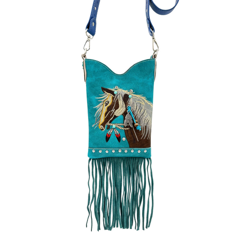 Turquoise Embroidered Horse Crossbody Western Messenger Pouch