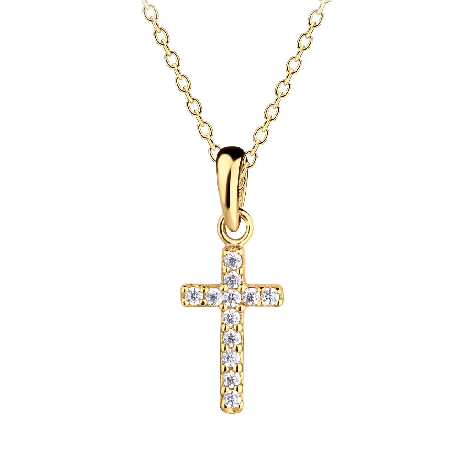 Girls 14K Gold Plated CZ Cross Necklace