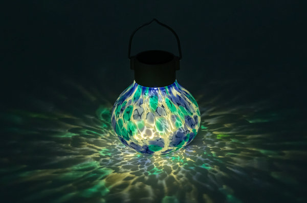 Solar Blue Wave Glass Tea Lantern