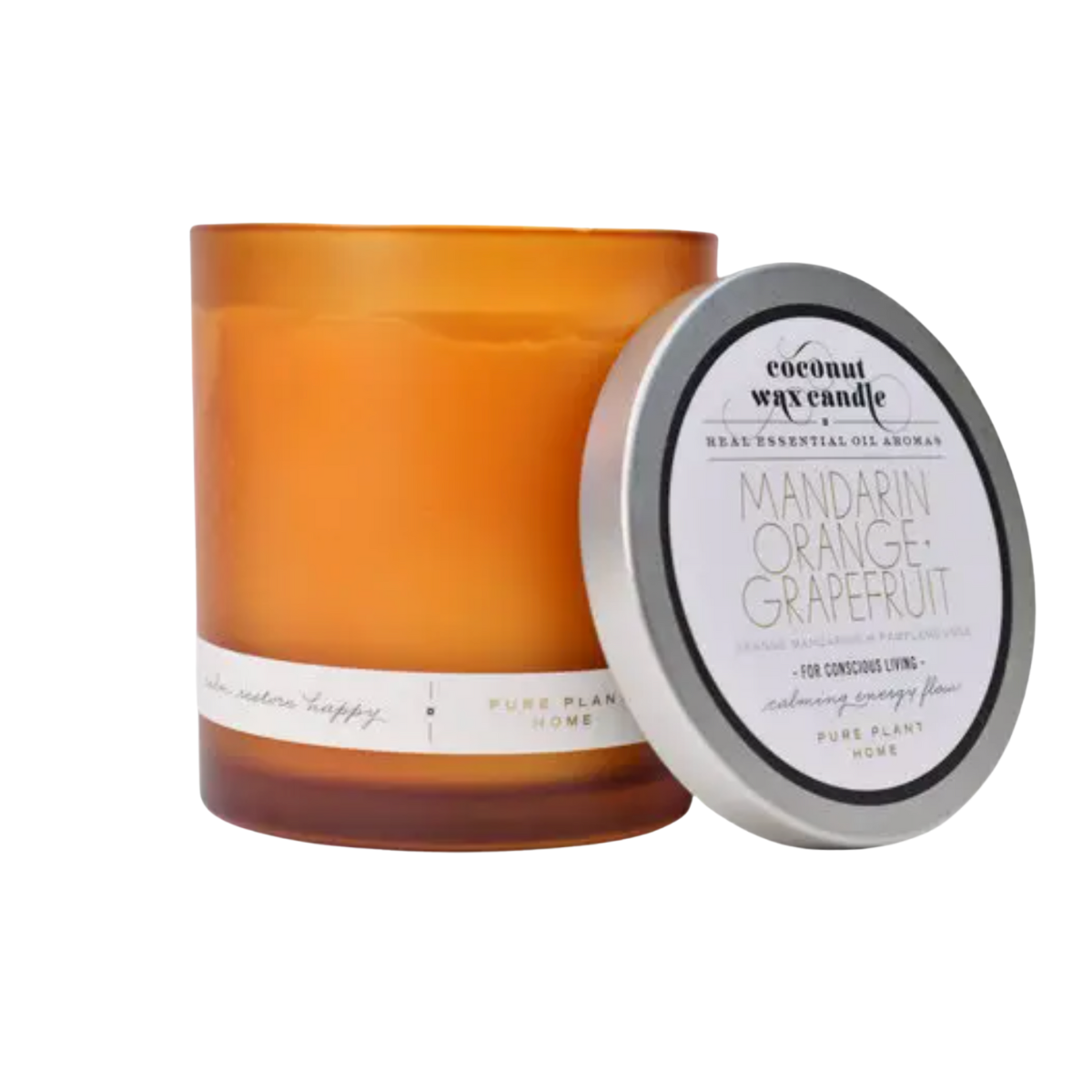 frosted glass Mandarin Orange Grapefruit Real Essential Oils Coconut Wax Candle