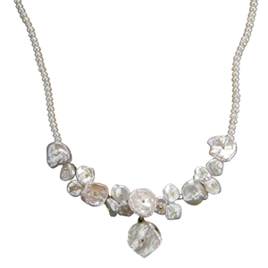Michael Michaud Silver Dollar Keshi Pearl Necklace 16" adjustable