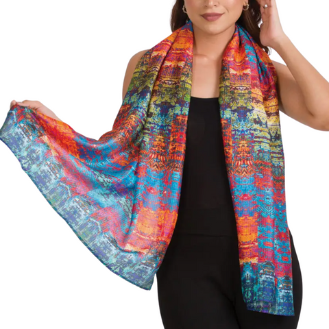 multicolor pattern silky scarf