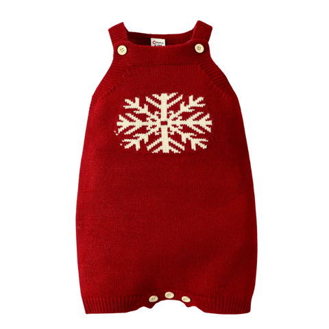 Christmas Snowflake Baby Red Knit Overall