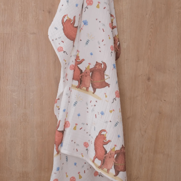 Organic Cotton Baby Blanket - Bear Family