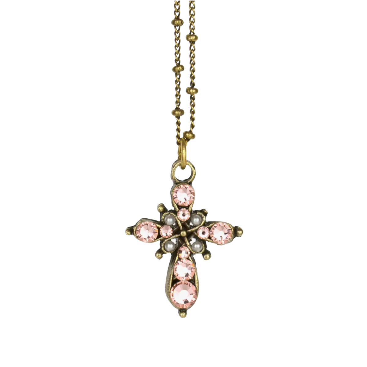 Dusty Rose Crystals Cross Necklace