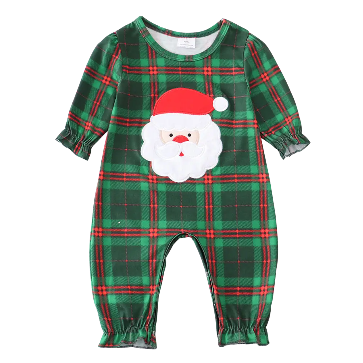 christmas green plaid santa baby cotton romper