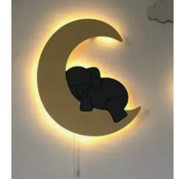 Elephant Sleeping On Moon Wall Lamp