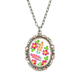 multicolor floral crystal enamel pendant necklace