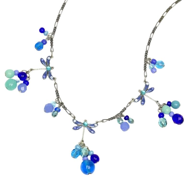 blue dragonfly glass bead necklace