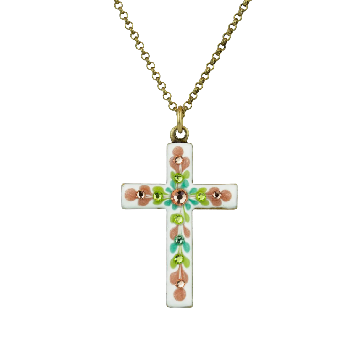 Spring Floral Crystal Enamel Cross Necklace