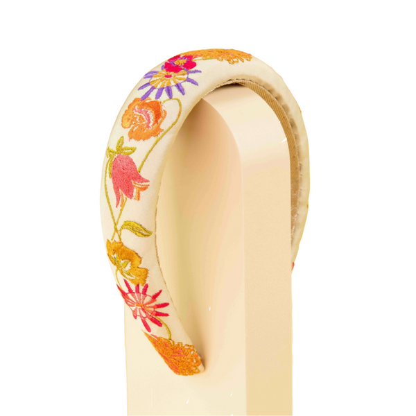 floral embroidered satin headband