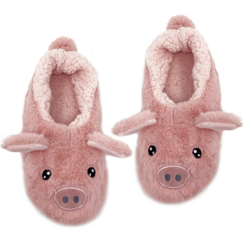 pink piggy fluffy plush slippers