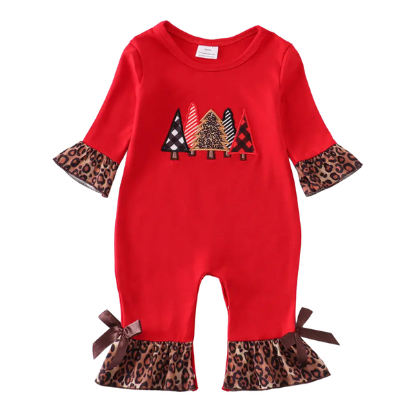 red leopard christmas tree baby cotton romper