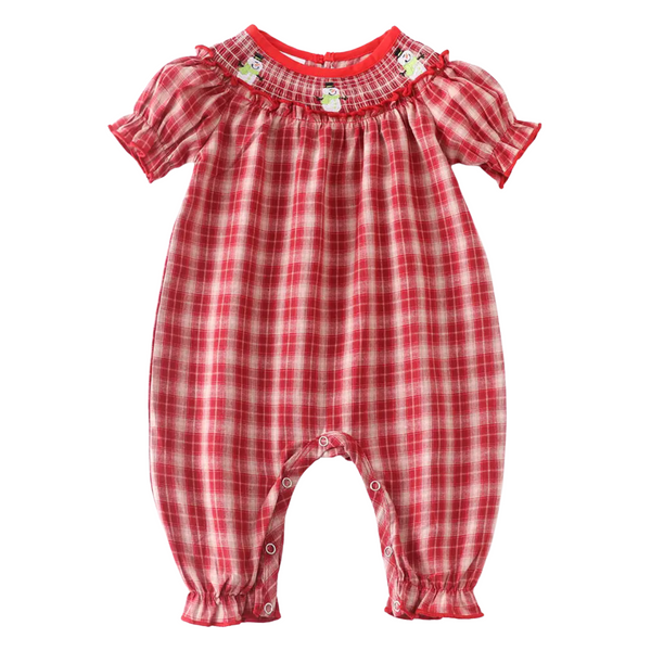 red plaid snowman cotton baby romper