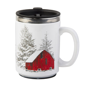 winter red barn insulated mug